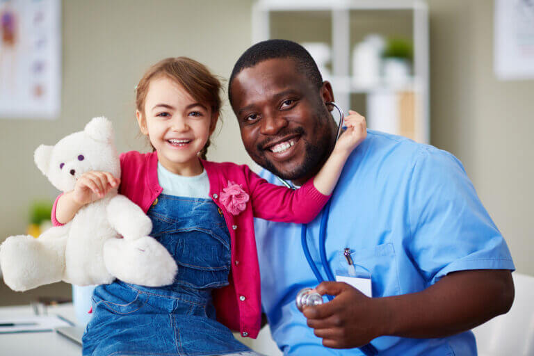 Portrait,Of,A,Cute,Little,Girl,And,Her,Doctor,At