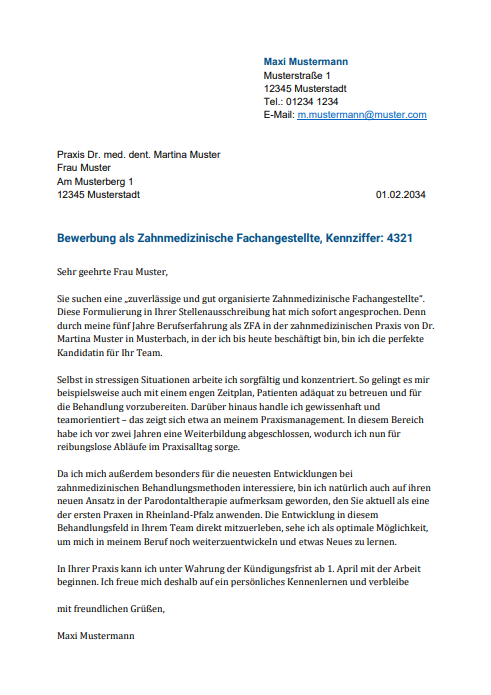 Anschreiben Für Zahnmedizinische Fachangestellte Screenshot