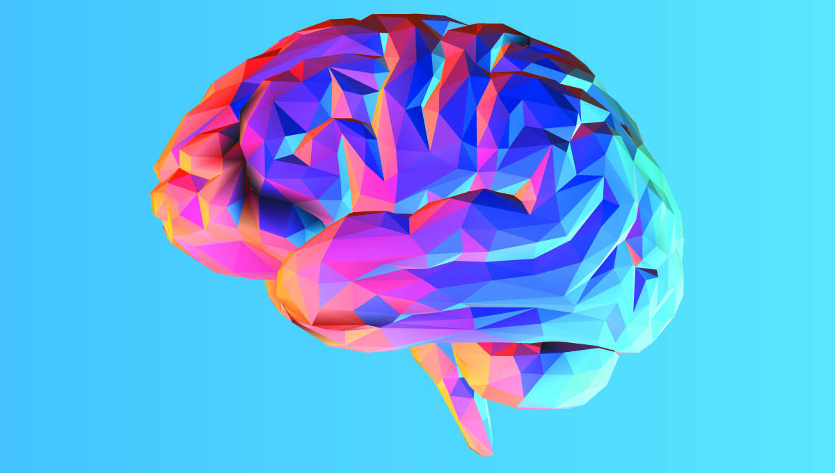 Low Poly Brain Illustration Isolated On Blue BG