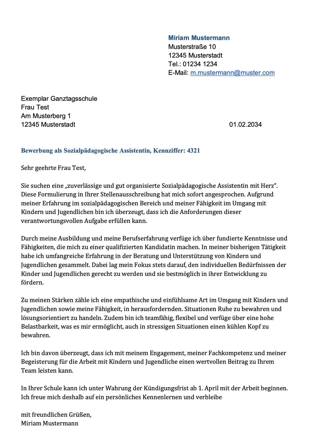 Bewerbung als Sozialpädagogische Assistentin