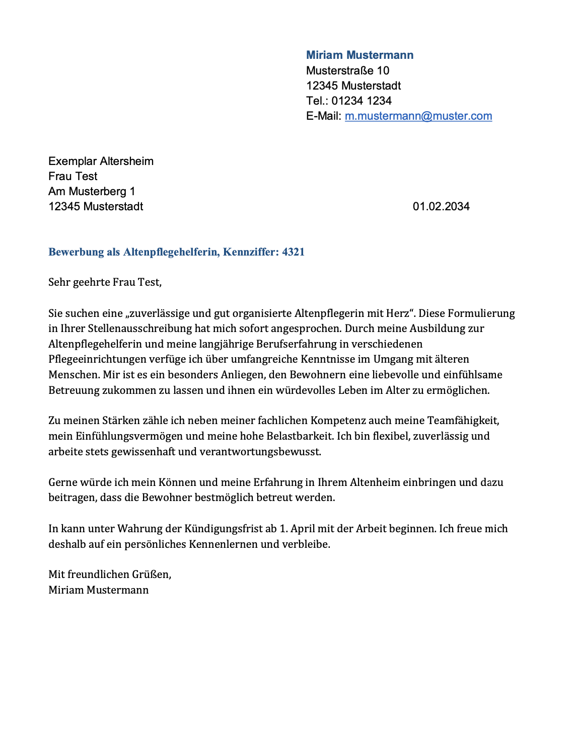 Screenshot Anschreiben Altenpflegehelfer