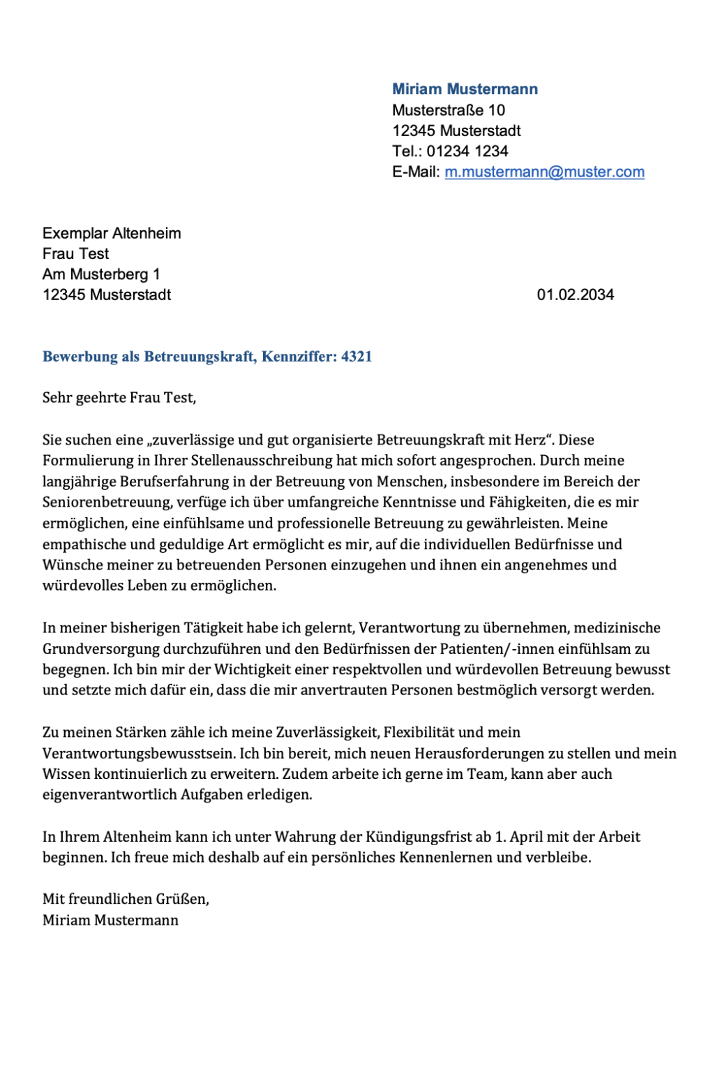 Vorlage Für Eine Bewerbung Für Ein Schülerpraktikum Bewerbung als Betreuungskraft | Medi-Karriere