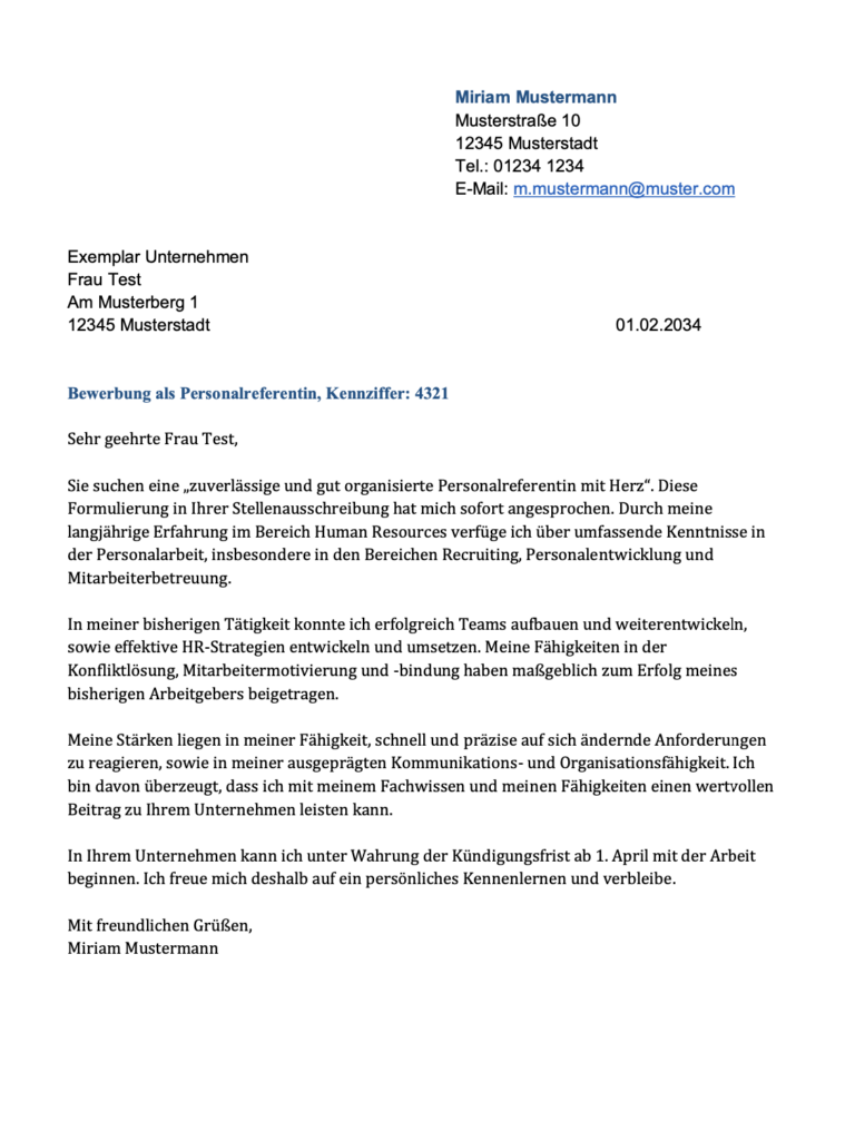 Bewerbung als Personalreferent/in Vorlagen