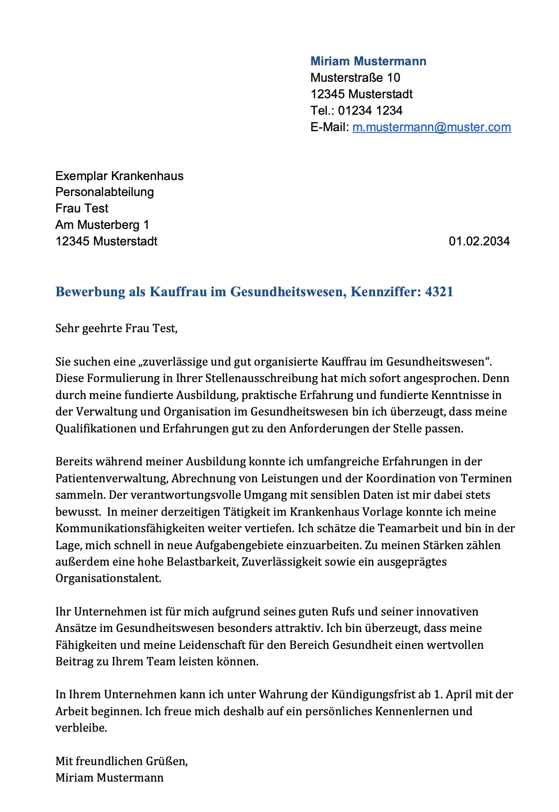 Screenshot Anschreiben Kauffrau Im Gesundheitswesen