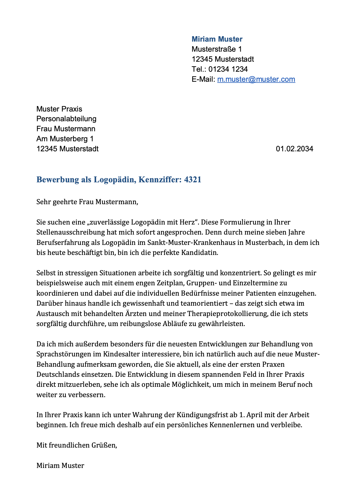 Screenshot Anschreiben Logopäde
