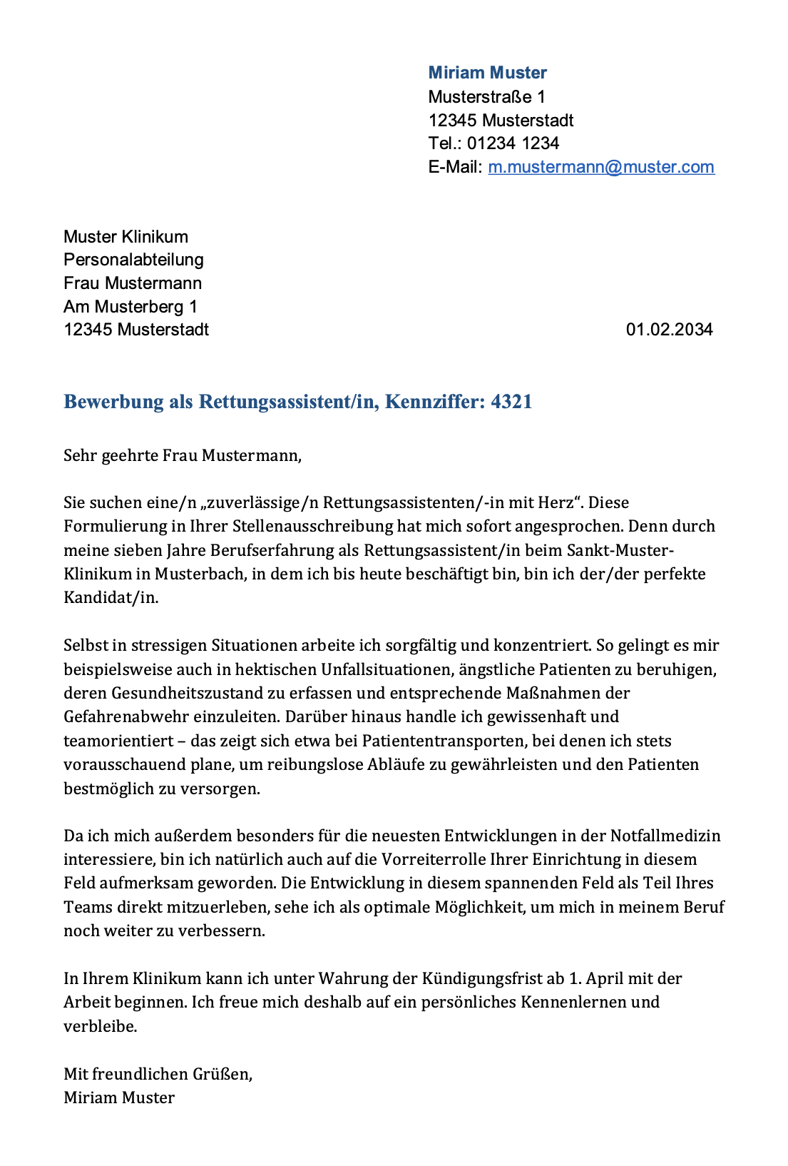 Screenshot Anschreiben Rettungsassistent
