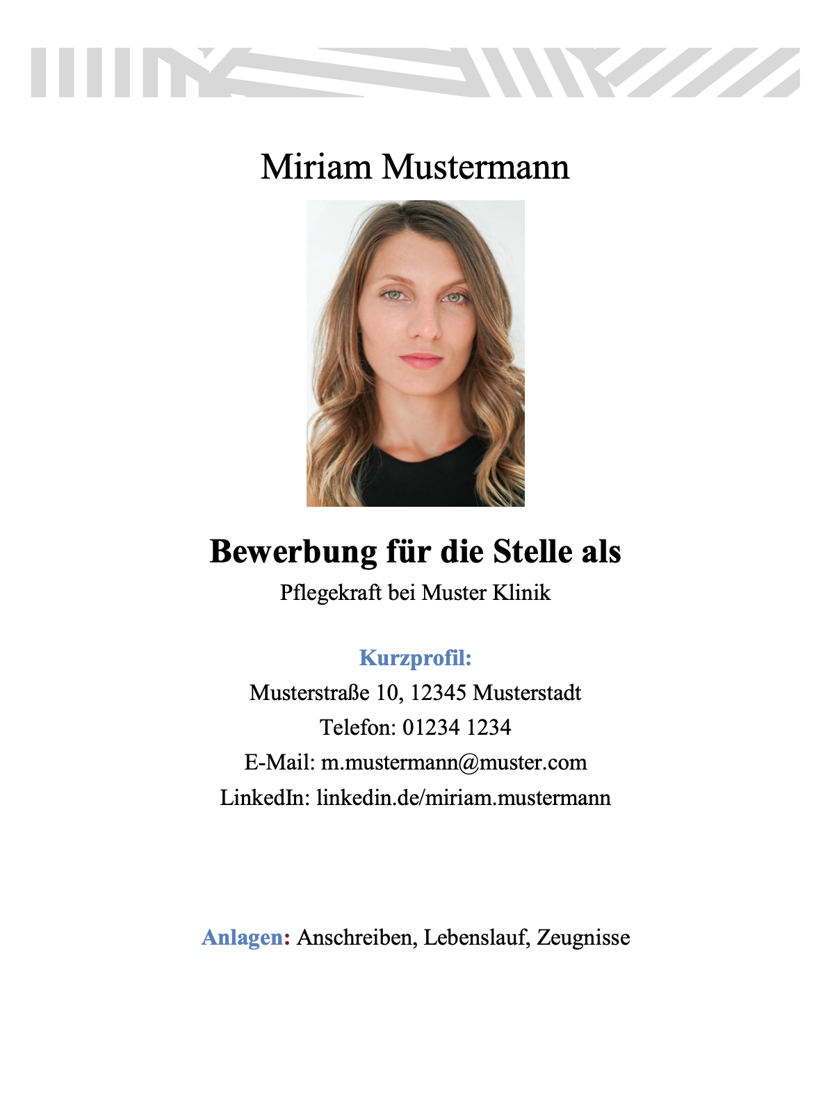 Screenshot Deckblatt Pflegekraft