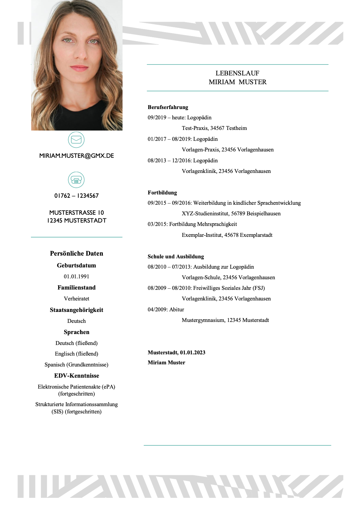 Screenshot Lebenslauf Logopädin