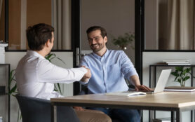 Employer,,Boss,Hiring,Candidate,After,Successful,Job,Interview.,Happy,Customer