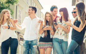 Group,Of,Friends,Having,Fun,In,The,City,Center.,Having