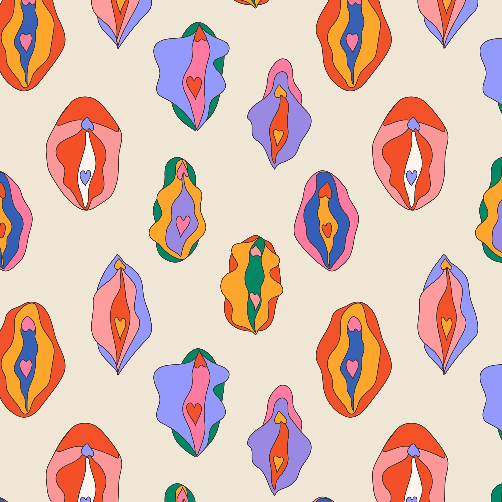 Seamless,Pattern,With,Beauty,Female,Reproductive,System.,Vulva.,Illustrator,A