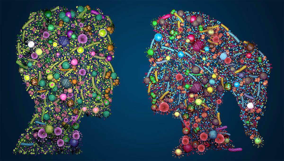 Silhouette,Of,A,Human,With,Skin,Flora,microorganisms,Which,Naturally,Colonize