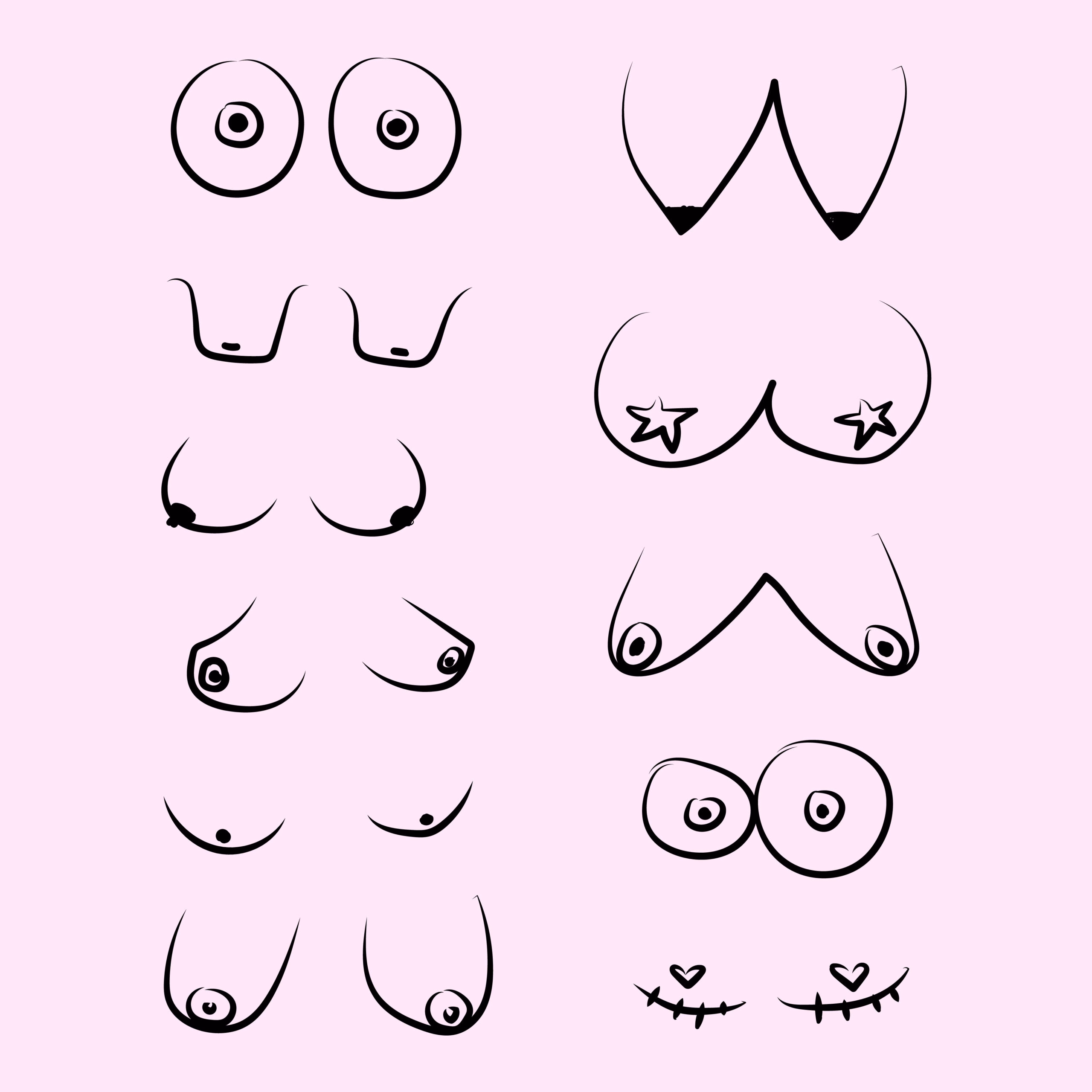 Types,Of,Women's,Breasts., ,Pink,Background.