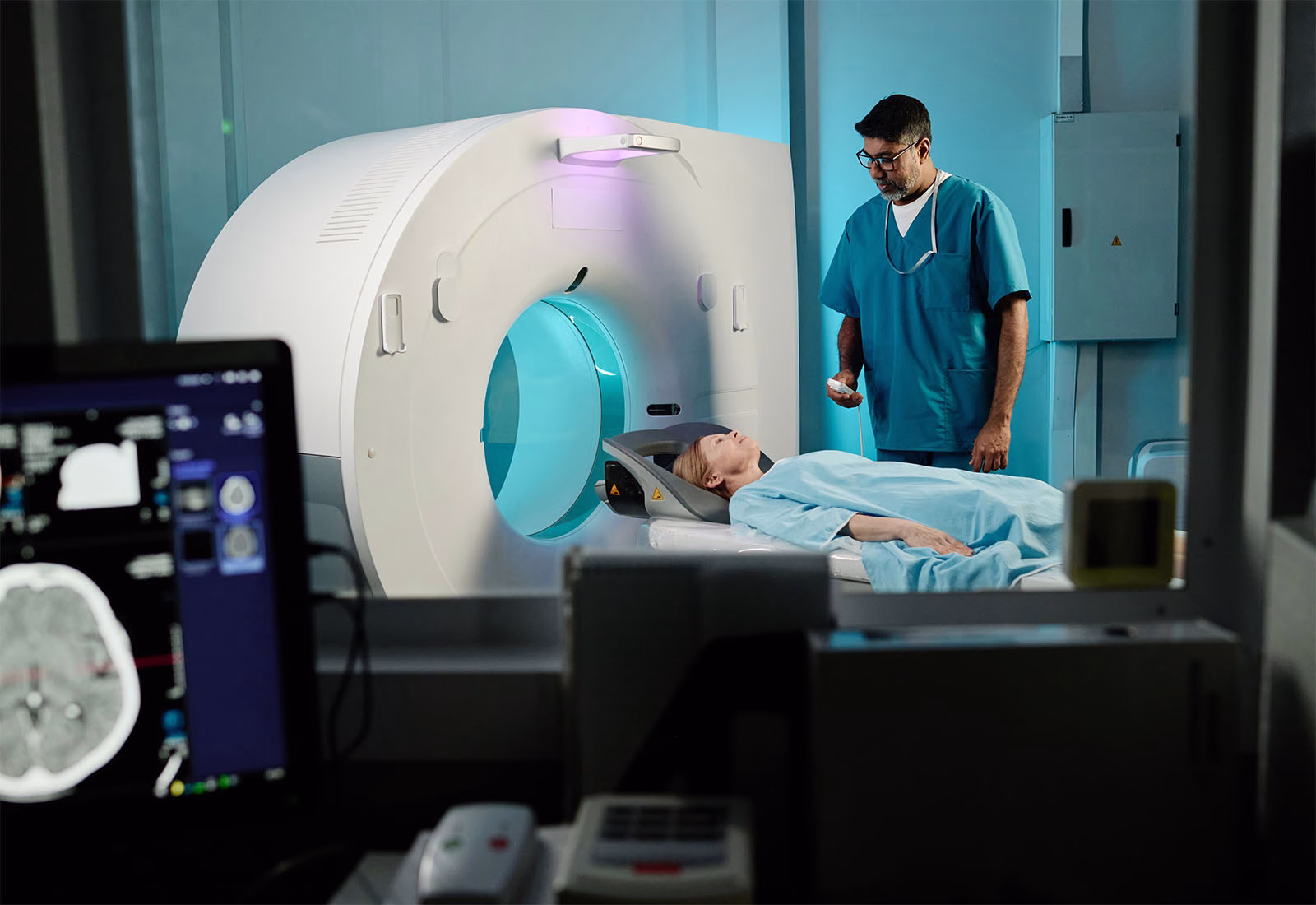 Selective,Focus,Shot,Of,Mature,Caucasian,Woman,Having,Ct,Scan