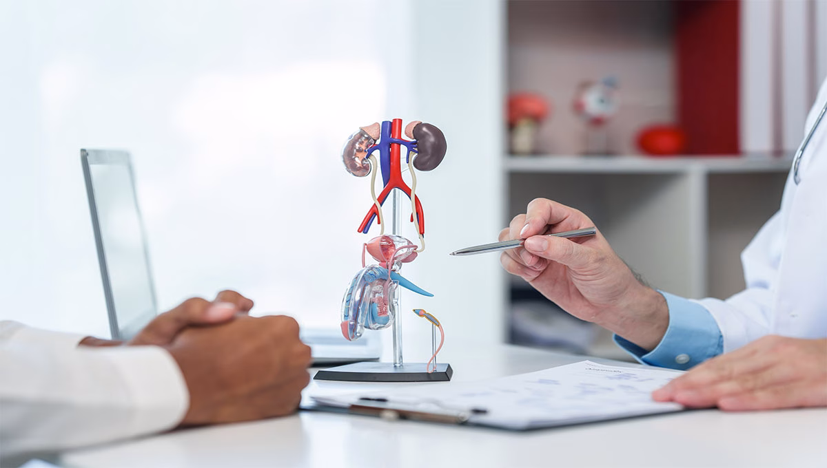 Close Up,Of,Male,Patient,Consultation,With,Doctor,,Explaining,Model,Of