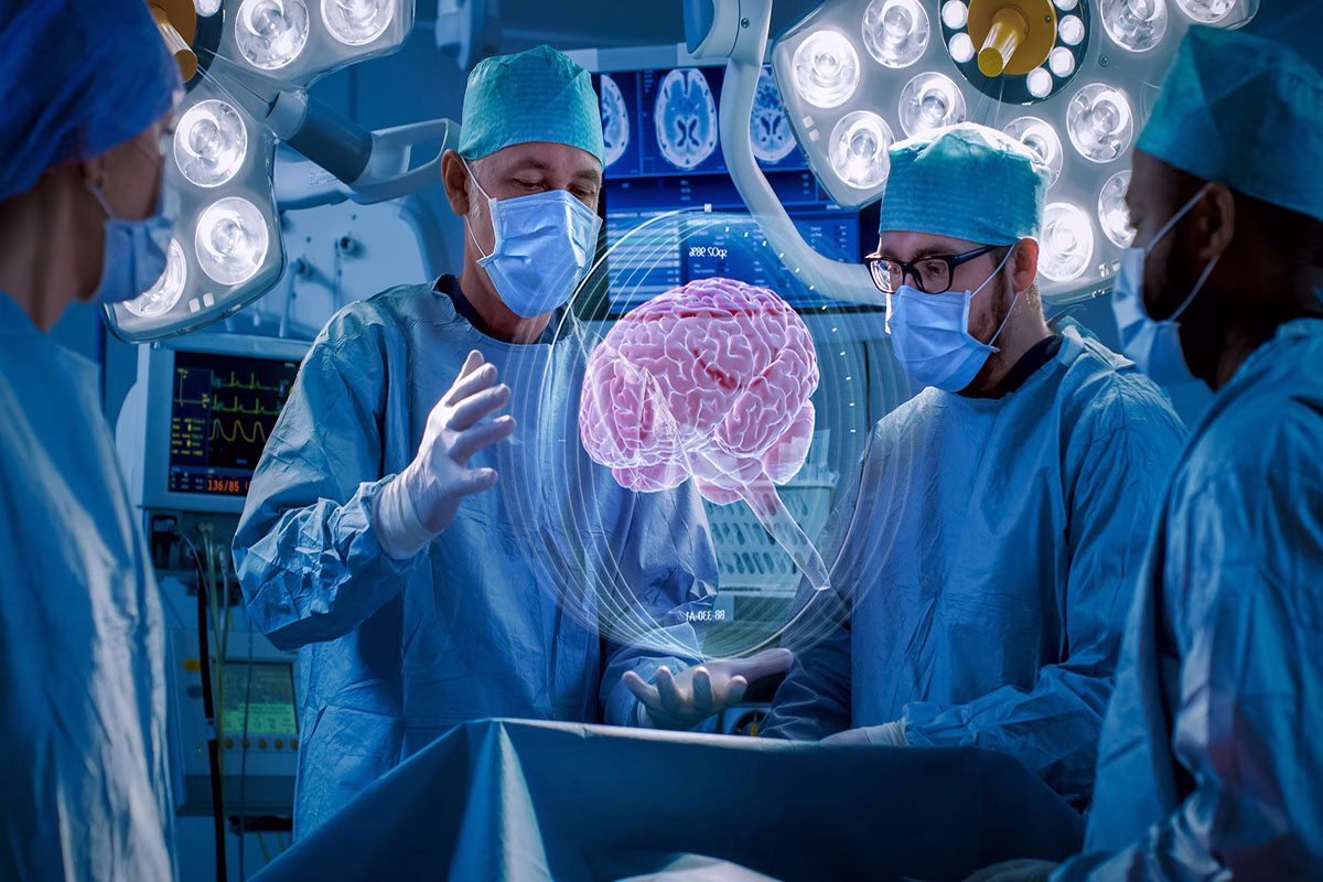 Surgeons,Perform,Brain,Surgery,Using,Augmented,Reality,,Animated,3d,Brain.