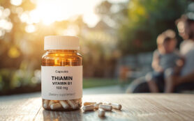 Amber,Bottle,Of,Thiamin,Vitamin,B1,Dietary,Supplement,Capsules,With