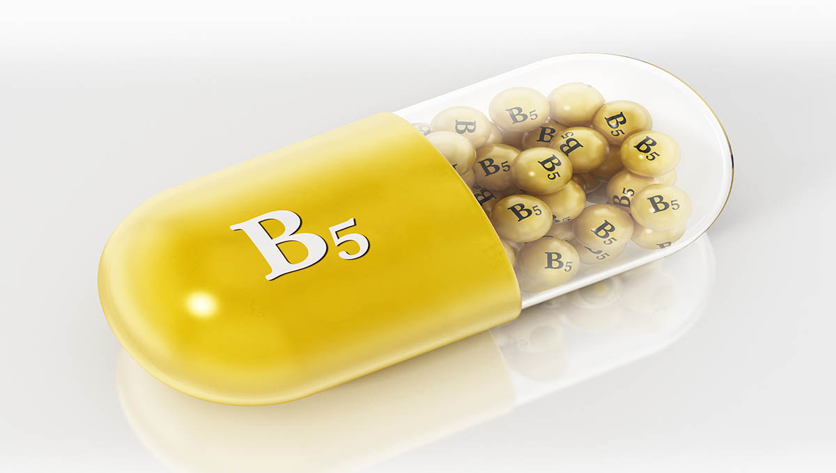 Vitamin,B5,Pill,With,Small,Spheres,Isolated,On,White,Background.