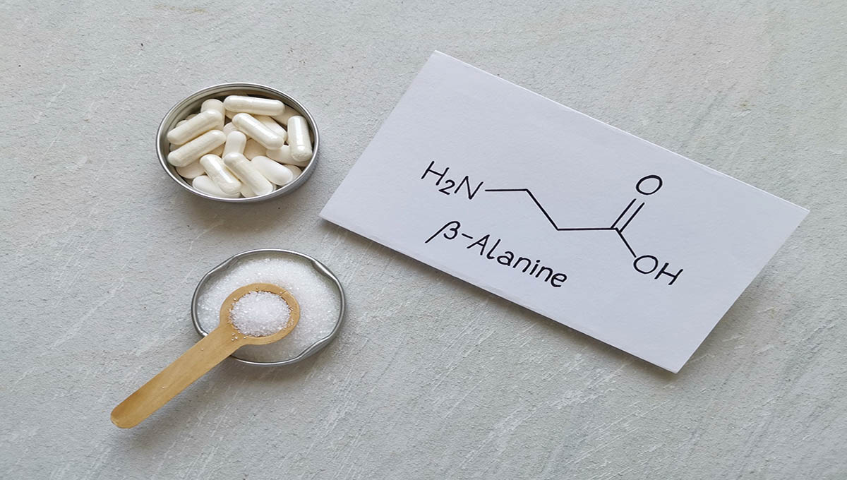 Structural,Chemical,Formula,Of,Beta Alanine,With,White,Pills,And,Beta