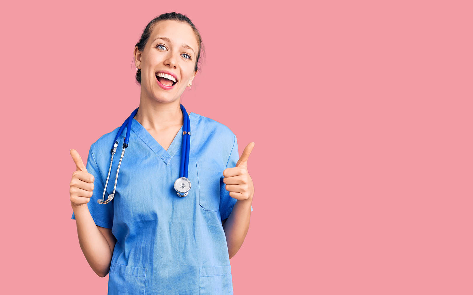 Young,Beautiful,Blonde,Woman,Wearing,Doctor,Uniform,And,Stethoscope,Success
