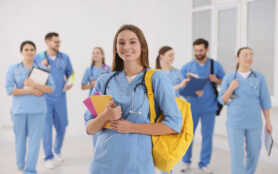 Young,Medical,Student,With,Her,Classmates,In,University